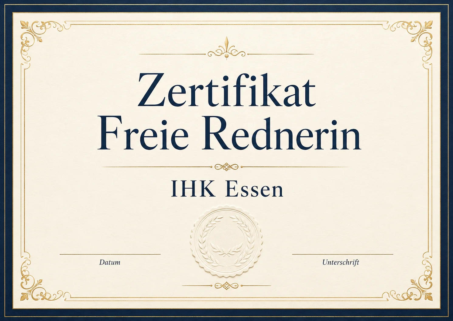 Zertifikat Freie Rednerin der IHK Essen